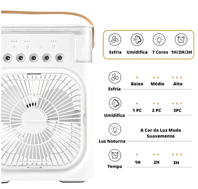 Refrigerador De Ar Ventilador Umidificador Portátil Com Led Reservatório De Água Led Tipo C USB - Neverdie Store